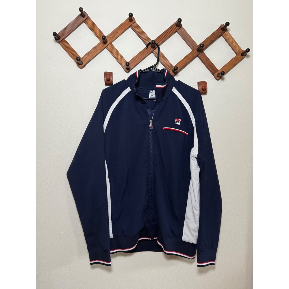 Fila Mens Track Jacket Navy Blue White Red Full Zip Windbreaker Vintage Style M